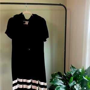 Jessica H black sweater dress. Size large. Ribbed waistline and cowl neck.